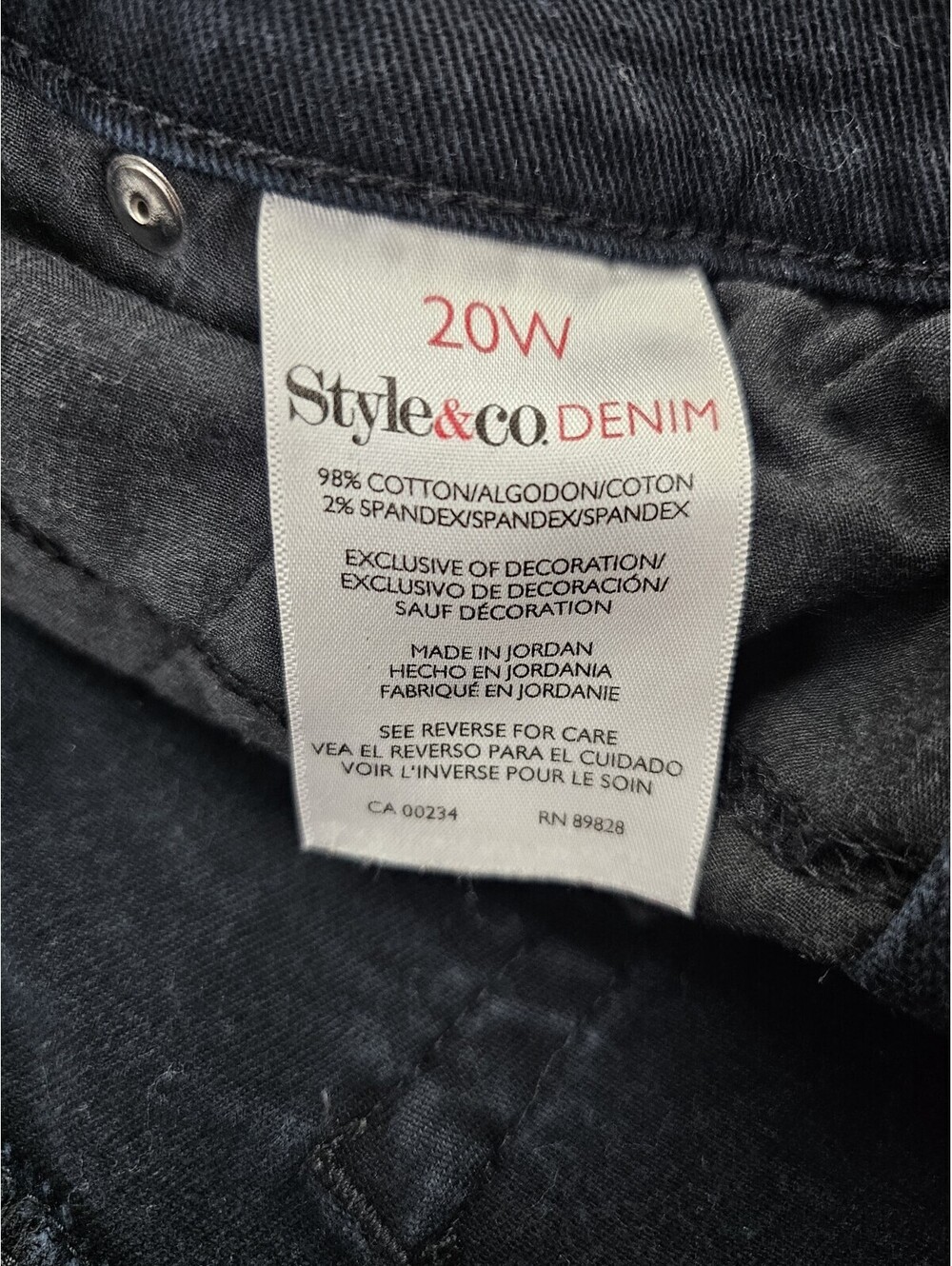 Style & Co Womens 20W Black Straight Leg Jeans Plus Size Stretch Denim Mid Rise - Picture 5 of 9